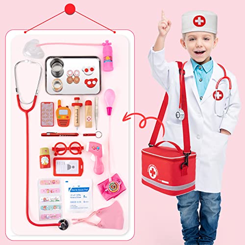 Doctor Kit for Kids, 34 Pcs Kids Doctor Playset Kit for Toddlers 3-5 with Medical Storage Bag & Real Stethoscope, Fun Role...