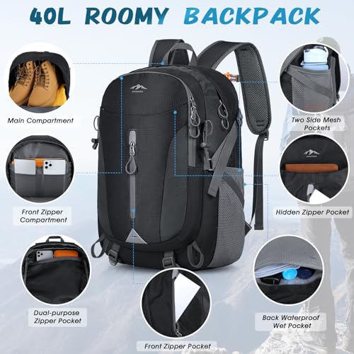RAINSMORE Hiking Backpack 40L Lightweight Packable Camping Backpack Waterproof Travel Daypack Men Women Hiking Daypack