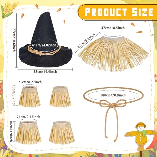 Horolam 7PCS Scarecrow Costume Accessories, Wizard Scarecrow Costume with Hat for Adult Women Men for Holloween Cosplay Dr...