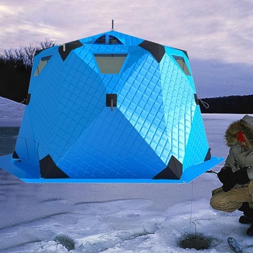 Insulated Portable Ice Fishing Shelter, 420D Hexagon Huts with Stove Jack & Floor, Winter Fishing Tent (260x260x170cm) - D...