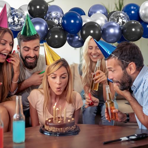 60pcs Blue and Black Balloon, 12" Navy Metallic Blue & Silver Confetti Balloons for 2025 Graduation, Father’s Day, Birthda...