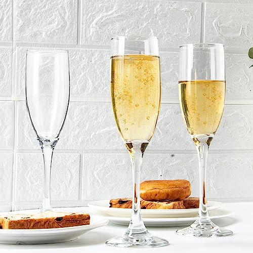 UMEIED 6 Oz Classic Champagne Flutes Set of 16, Long Stemmed Crystal Clear Champagne Glasses, Sparkling Wine Glasses for H...