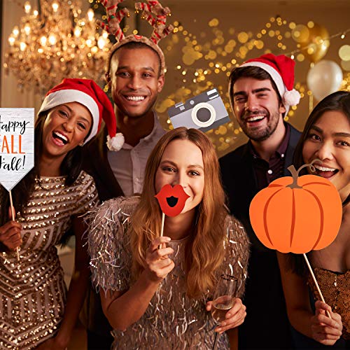 52 Pieces Happy Fall Yall Photo Booth Props Kit Thanksgiving Day Harvest Festival Pumpkin Party DIY Costumes Props with Wo...