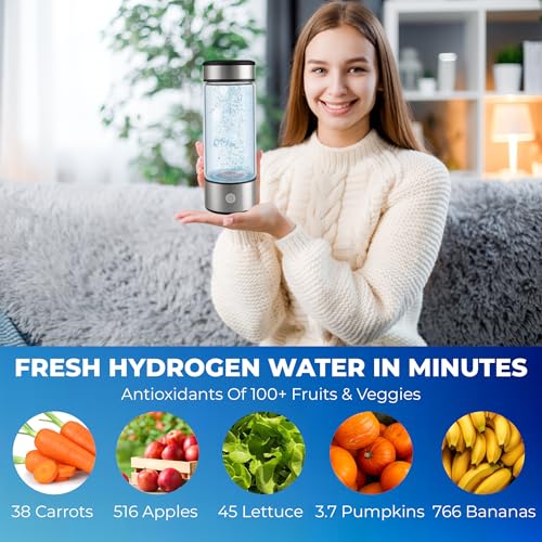 FRAVI Hydrogen Water Bottle Generator – Portable Molecular Hydrogen Water Maker with SPE PEM Technology – Glass Ionized Bo...