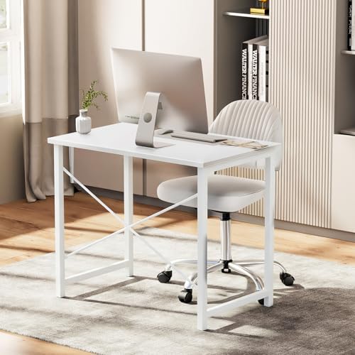 Sweetcrispy Computer Small Desk, 32 Inch Office Writing Work Study Student Home Bedroom Table with Metal Frame Wooden Tabl...
