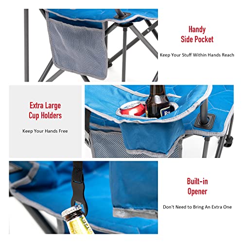 SUNNYFEEL Oversized Folding Camping Chair 500 LBS Heavy Duty Lawn Chairs with Blue Portable Folding with Armrest, Cup Hold...