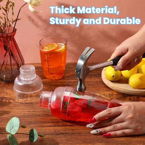 12 Pcs Plastic Cocktail Shaker Drink Mixer with Scales and Strainer Top Clear Shaker Cup with Measurement Plastic Bar Mixi...