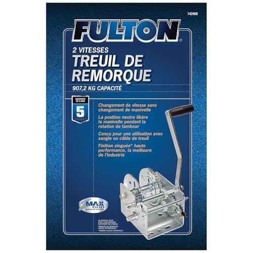 Fulton 142400 Boat Trailer Winch, 2,000 lbs. Capacity, No Strap, 10 Inch Handle, Two-Speed Hand Crank Winch, Solid Drum Gear System