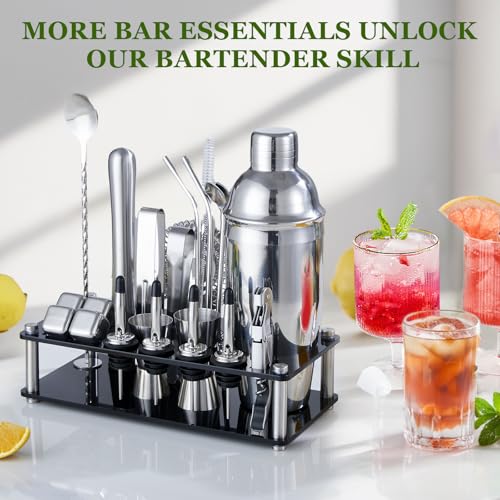 Cocktail Shaker Set, 23-Piece Stainless Steel Bartender Kit with Acrylic Stand & Cocktail Recipes Booklet, Professional Ba...