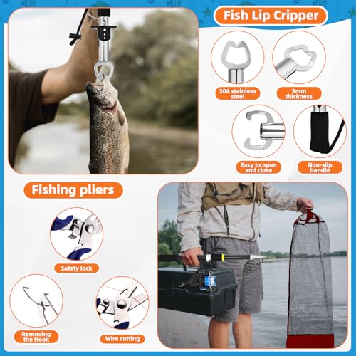 LaRandom Fishing Rod and Reel Combo Telescopic Fishing Pole Kit Collapsible with Plier Lip Gripper Lures Carrier Bag Pre-L...