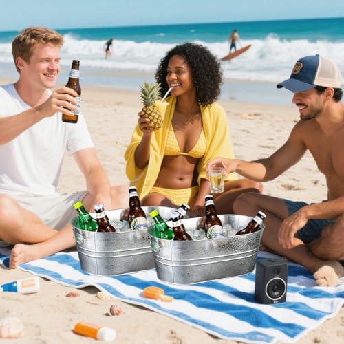 4 Pack Galvanized Tub 3.1 Gallon Ice Bucket Large Metal Drink Buckets for Parties Beer Beverage Tub with Carry Handles for...
