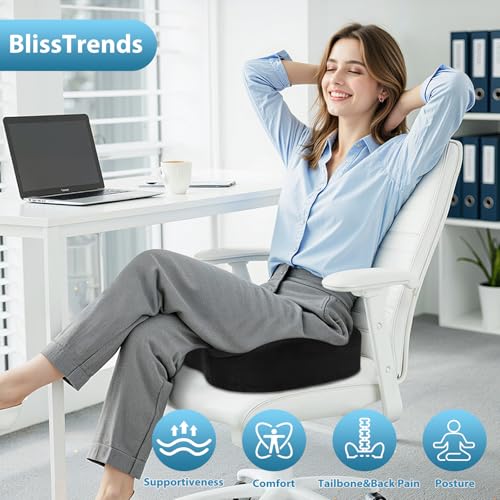 BlissTrends Seat Cushion,Thick Memory Foam Cushions for Office Chair, Car Seat, Airplane, Relieving Pressure Tailbone Scia...