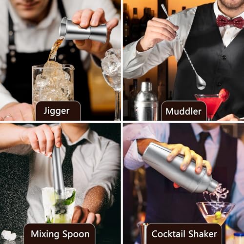 Roylvan Bartender Kit, 23 Piece Professional Cocktail Shaker Set with Stand Shaker Spoon Jiggers Cocksrew, All Essential B...