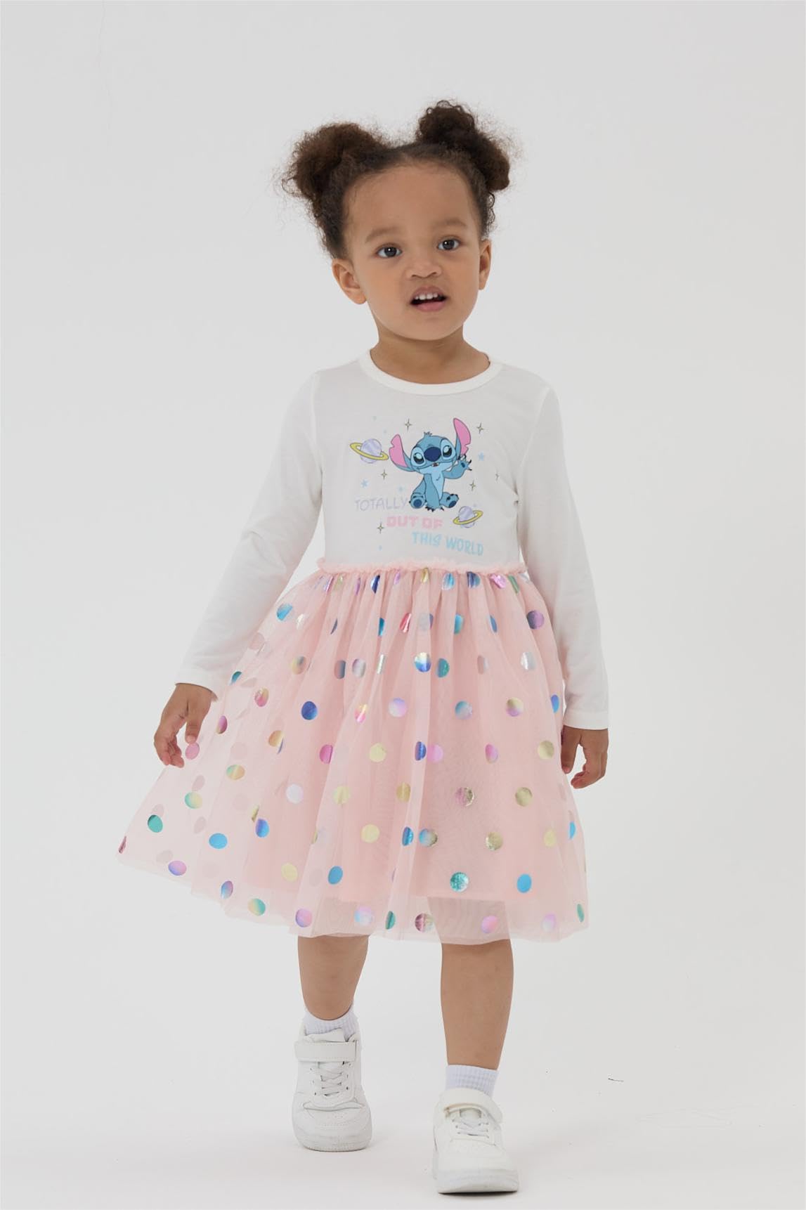 Disney Lilo & Stitch Dress Toddler Girls A-Line Long Sleeve Polka Dot Double-Layered Tulle Winter Fall Clothes Kids Birthday Gift Party Outfit 4-5T