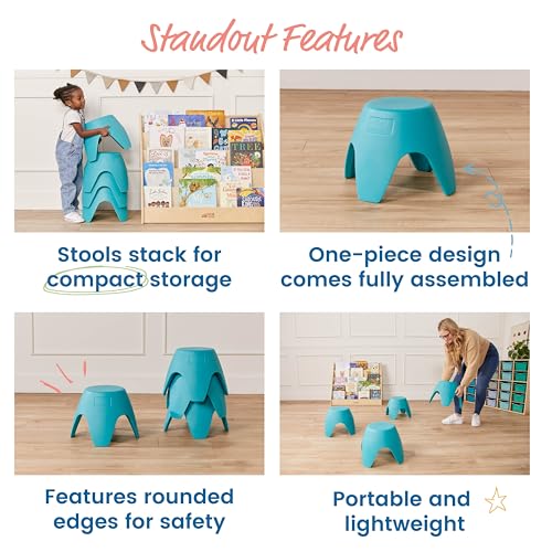 ECR4Kids Ayana Stool Set, Flexible Seating, Turquoise, 4-Pack