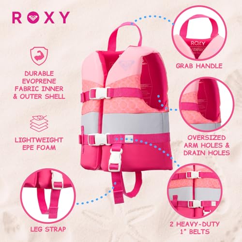 ROXY Kids Life Vest and Quiksilver Kids Life Vest, USCG Approved PFD, Light-Weight EPE Foam Life Jacket with Oversized Arm...