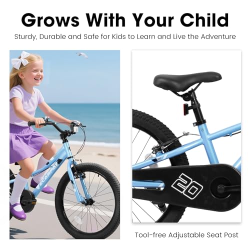 KWOJU 20 Inch Kids' Bike, Boys Girls Mountain Bike Ages 3-5, 7 Speed Teenager Children Kids' Bicycles, Front Suspension Disc Brake Rear V-Brake, Rear Holding Brake (Blue)