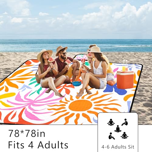 Picnic Blankets Waterproof Sandproof, 79''x79'' Extra Large Foldable & Portable Beach Blanket, 3-Layer Fabric Outdoor Mat ...