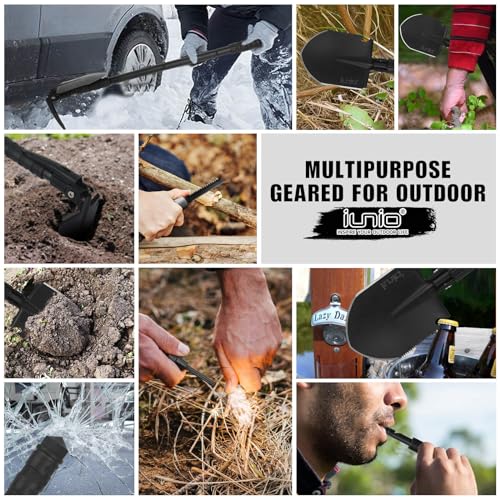 iunio Camping Shovel,Shovel Folding, Portable, Multitool, Foldable Entrenching Tool, Collapsible Spade, for Backpacking, T...