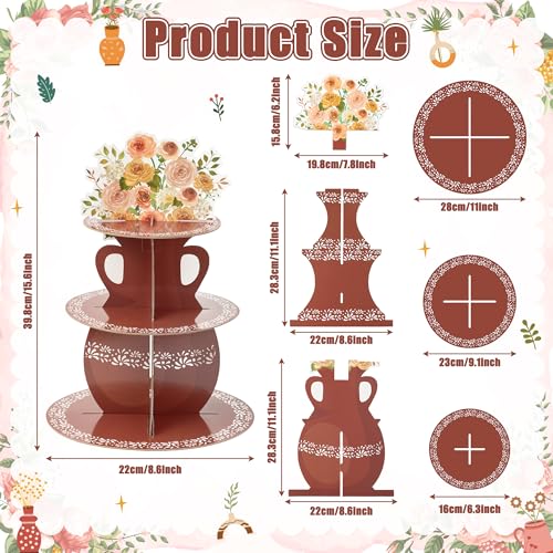 ANGOLIO De Barro Mexicanos Cupcake Stand Party Supplies - 3 Tier Mexican Flower Birthday Cupcake Tower Taco Dessert Holder...