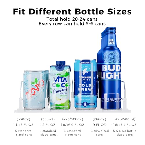 Puricon Drink Organizer for Fridge - Spring Loaded Pusher Glide, Self Pushing Soda Can Dispenser, Beer Bottle Beverage Hol...