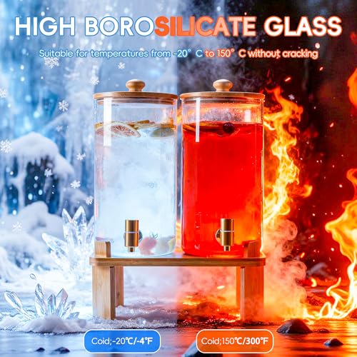 1.5 Gallon 2 Pack Glass Drink dispenser,Beverage Dispenser for parties supplies With Wood Stand,Water Dispensers with spig...