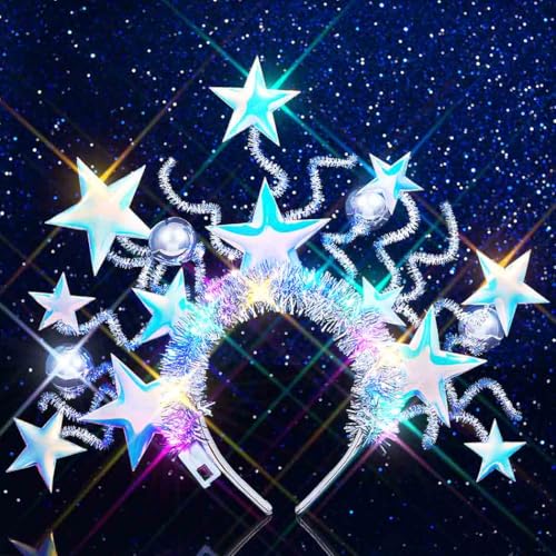 GENBREE Light Up Star Headband Led Disco Headpiece Glowing Rave Party Hair Accessories for Women