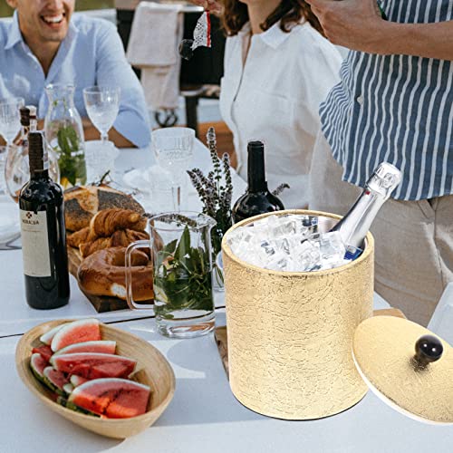 Stainless Steel Ice Bucket with Lid and Ice Tong Ice Bucket Wine Bucket for Cocktail Bar Whisky Wine Gold