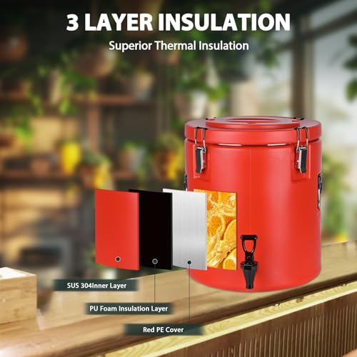 Carivia 8 Gal Insulated Beverage Dispenser, Commercial Cold & Hot Drink Dispenser with 304 Stainless Steel Interior and Sp...