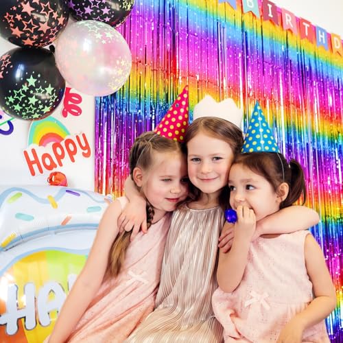 Sparkly Neon Rainbow Foil Fringe Curtain Backdrop Metallic Streamers Photo Booth Props for Birthday Bachelorette Gay Pride...