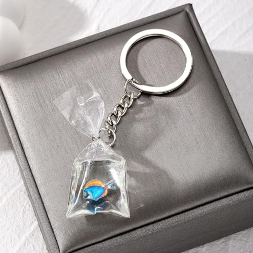XUYUH Creative Resin Water Bag Keychain Charm Stylish Resin Fish Keychain with Transparent Water Bag Chic Hangings Decorat...