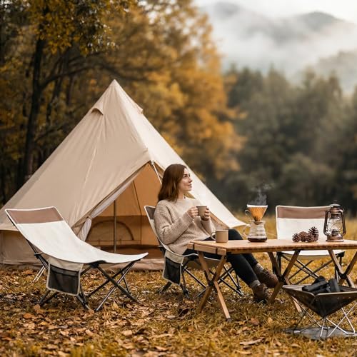 Compact Backpack Camping Chairs 2 Pack with Adjustable Backrest & Side Pocket, Low Folding Chairs for Adults, Portable Rec...
