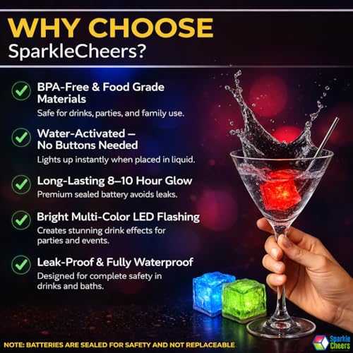 LED Light Up Ice Cubes for Drinks, Multi-Color Liquid Activated Waterproof Reusable Glow Ice Cubes for Party, Wedding, Bar...