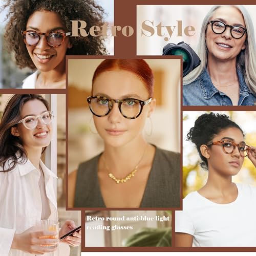 EASY READ Retro Round Blue Light Blocking Reading Glasses for Women,Anti UV Readers for Women with Spring Hinge