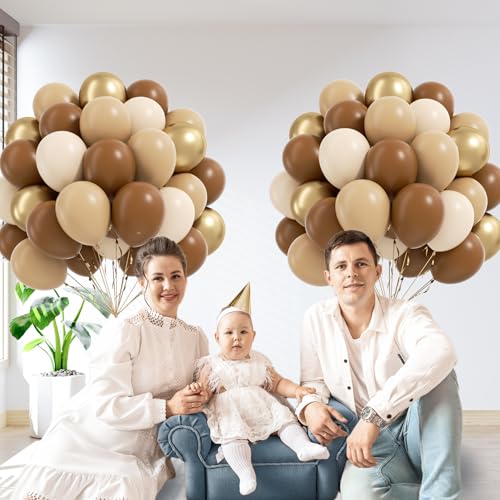 60pcs Brown Balloons 12inch with Light Brown Tan Sand White Metallic Gold Balloons for Boho Neutral Baby Shower Birthday P...