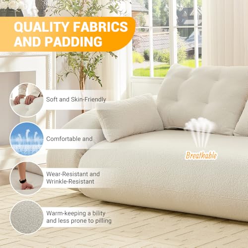 Ball & Cast Multi-Functional Foldable Sofa Bed with High-Density Foam,Teddy Fabric Upholstered Couch W/4 Pillows,Convertible Sleeper Sofas Bed,Living Room Furniture for Bedroom,Apartment,Beige,79"