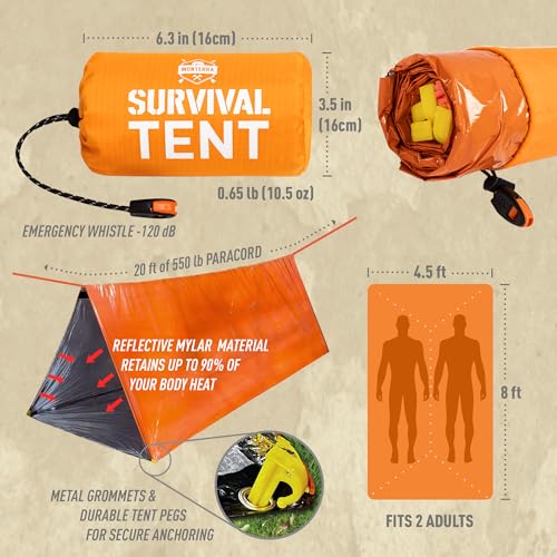 Monterra Emergency Tent, 2 Person Survival Shelter, Thermal Mylar, Waterproof, Outdoor Camping Gear and Equipment, Surviva...