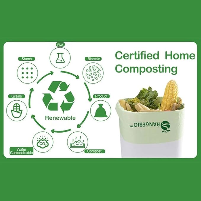 OrangeBio 4 Gallon Home Compostable Trash Bags, 100 Count, Food Grade, Plant-based, Biodegradable, Leak-proof, Tear-resistant, US BPI ASTM D6400 and OK Compost Home Certified