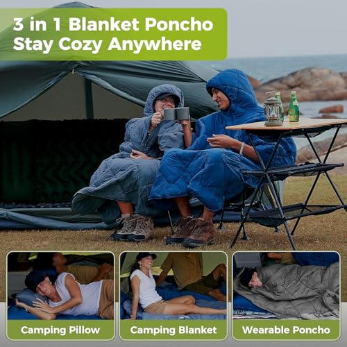 ATEPA Wearable Sleeping Bag, Recycled Warm Camping Wearable Blanket Poncho for Outdoor Sports, Winter Poncho for Women Men