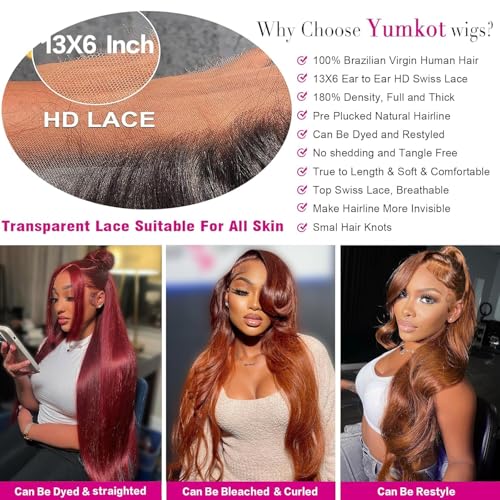 13x6 Chocolate Brown Body Wave Lace Front Wigs Human Hair Pre Plucked 180% Density HD Lace Frontal Wigs with Baby Hair Glueless Brown Wigs for Women 22Inch