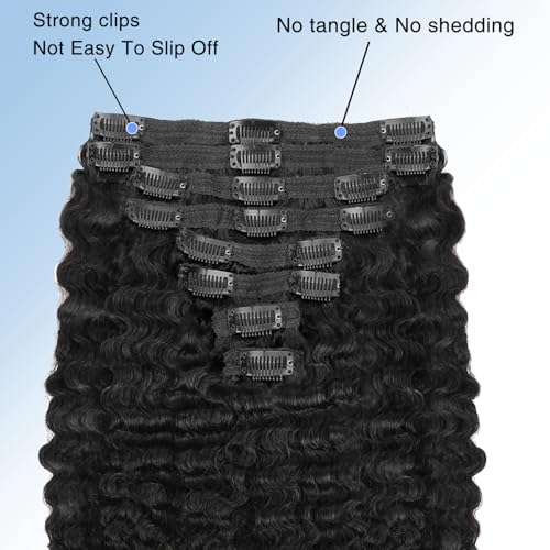 Extension Full Head For Black Women Burmese Curly Clip in Hair Extensions Real Human Hair Messy Curly Clip Ins for Women Brazilian Remy Human Hair Natural Black 22Inch