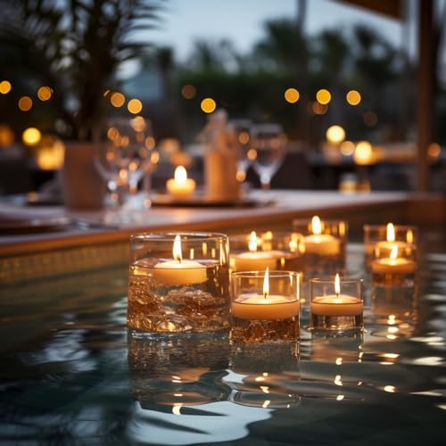3 inch White Floating Candles, 24 Packs Unscented Floating Candles for Centerpieces-10 Hours Burn Time- 3” Floating Hallow...