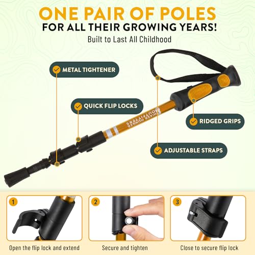 Lightweight Collapsible Trekking Poles for Kids (Orange) & Carbon Fiber Aluminum Walking Sticks with Cork Grips (Black) wi...