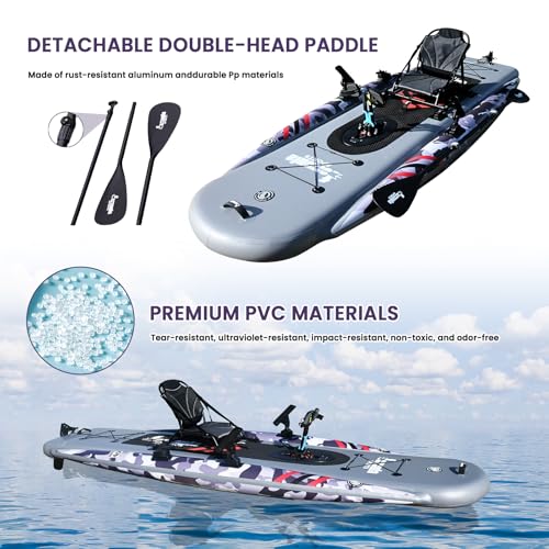 Inflatable Fishing Kayak for Adults - 1 Person, Pedal Drive, Folding, with Movable Seat, Hand Pump & Paddle & Oxford Bag, ...