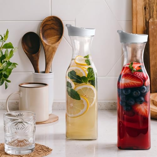GUSTO [50 oz - 2 Pack] Plastic Carafe with Lid, Large Capacity Square Base - Clear Pitcher with Flip Top Lid, Easy-Pour Sp...