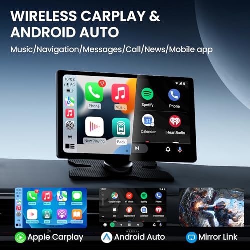 TECXERLLON 9.0" Wireless CarPlay Screen for Car, Android Auto Screen for Car with Backup Camera, Portable Touchscreen car ...
