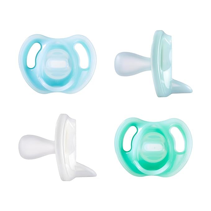 Tommee Tippee Ultra-Light Silicone Pacifier, 0-6 Months, Symmetrical One-Piece Design, BPA-Free Silicone Binkies, Blue/Gre...