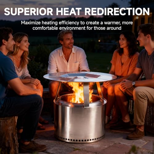 Fire Pit Heat Deflector for Solo Stove Bonfire 19.5", 304 Stainless Steel Heat Deflector for Solo Stove Fire Pit Captures ...