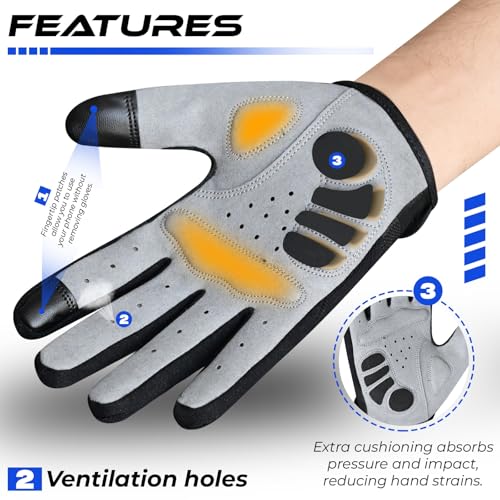WESTWOOD FOX Cycling Gloves for Men - Full Finger BMX & Mountain Bike Gloves with Touchscreen, MTB, Padded Anti-Slip Grips...