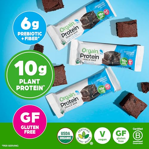 Orgain Organic Vegan Protein Bars, Chocolate Brownie - 10g Plant Based Protein, Low Calorie Healthy Snacks, No Lactose or ...